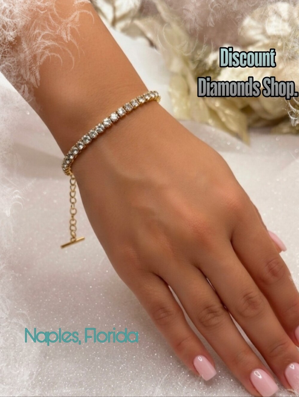 White Zircon Tennis Bracelet on 18K Yellow Gold over 925 Stainless Steel